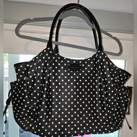 Kate Spade Stevie Baby Bag Large Black & White Polka Dot Nylon Diaper Bag Purse - Picture 3 of 14